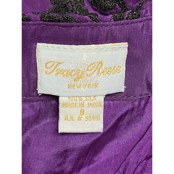 Tracy Reese S 6 Silk Black Floral Embroidered Purple Dress Whimsigoth Empire NYE - Picture 5 of 16